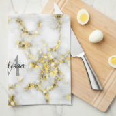 Zwarte en witte goudsparametensmaak Monogram Theedoek (Quarter Fold)