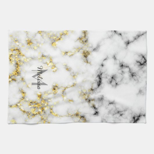 Zwarte en witte goudsparametensmaak Monogram Theedoek (Horizontaal)