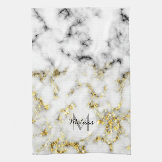 Zwarte en witte goudsparametensmaak Monogram Theedoek (Verticaal)