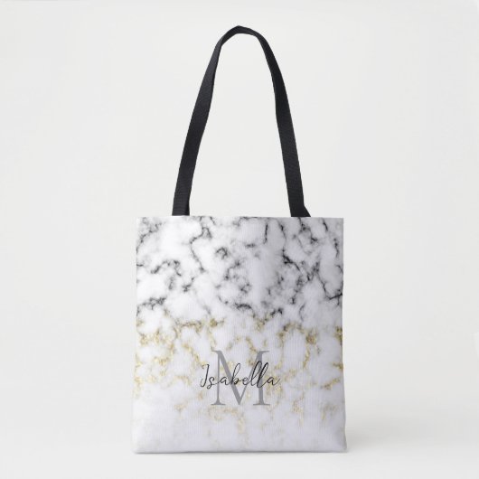 Zwarte en witte goudsparametensmaak Monogram Tote Bag (Voorkant)