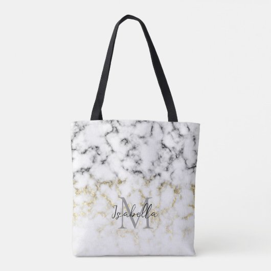 Zwarte en witte goudsparametensmaak Monogram Tote Bag (Achterkant)