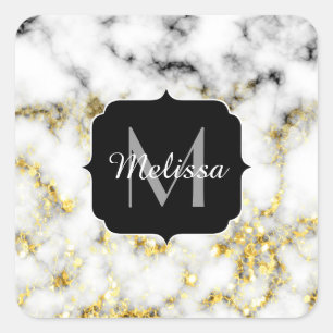 Zwarte en witte goudsparametensmaak Monogram Vierkante Sticker