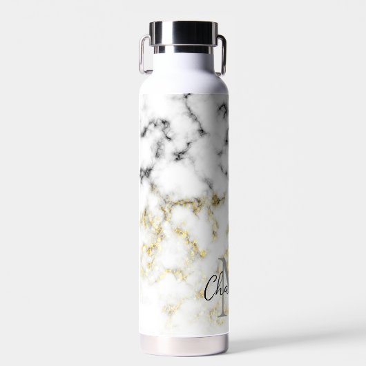 Zwarte en witte goudsparametensmaak Monogram Waterfles (Voorkant)