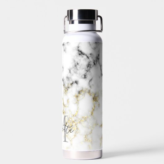 Zwarte en witte goudsparametensmaak Monogram Waterfles (Achterkant)