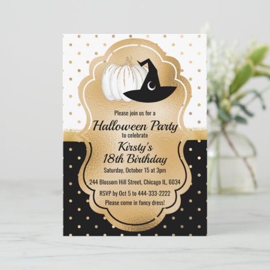 Zwarte en witte goudvlekken Halloween Birthday Kaart (Staand voorkant)