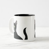 Zwarte en witte groene oogkat tweekleurige koffiemok (Voorkant links)