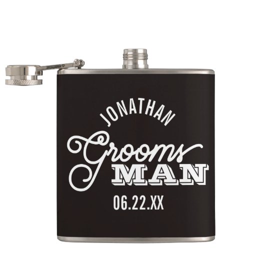 Zwarte en Witte Groomsman Vinyl Wrapped Flask Heupfles (Geopend)