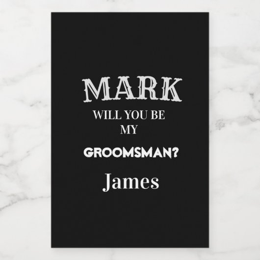 Zwarte en Witte Groomsman Voorstel Weddenschap Min Wijn Etiket (Enkel label)