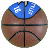 Zwarte en witte haai op blauwe witte letters basketbal (Rechts)