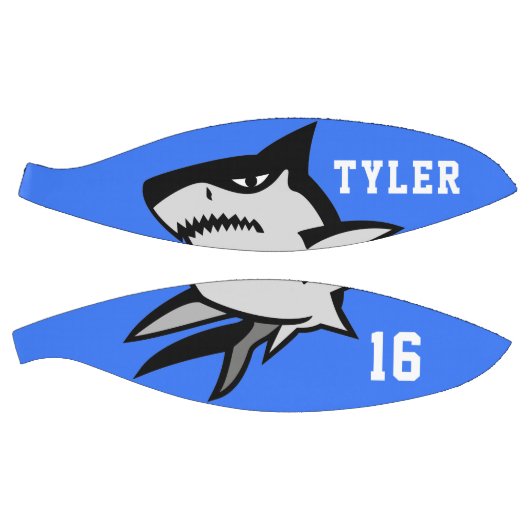 Zwarte en witte haai op blauwe witte letters basketbal (Panelen)