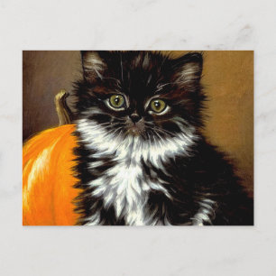 Zwarte en Witte Halloween Kat Vintage Briefkaart