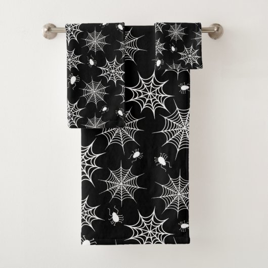 Zwarte en witte halloween Spiders Cobwebwebben Bad Handdoek (Insitu)