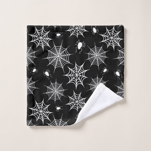 Zwarte en witte halloween Spiders Cobwebwebben Bad Handdoek (Wasdoekje)