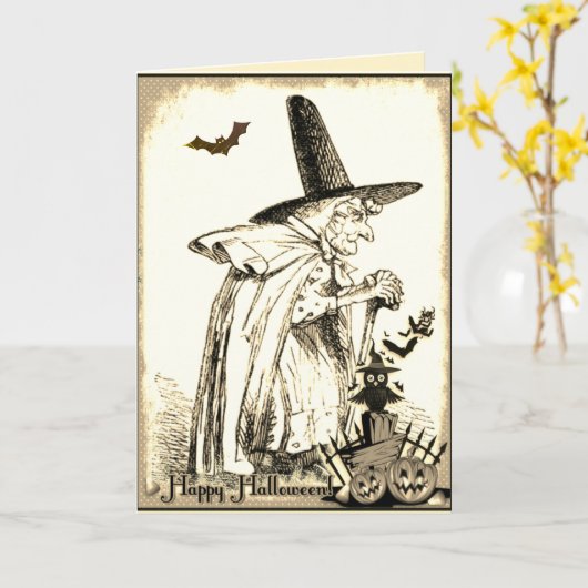  zwarte en witte halloween witch Kaart (Gele Bloem)