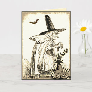 zwarte en witte halloween witch Kaart
