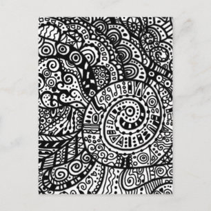 Zwarte en witte handbeschilderde doodles briefkaart