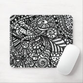 Zwarte en witte handbeschilderde doodles muismat (Met muis)