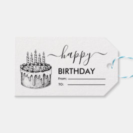 Zwarte en Witte Happy Birthday Cadeaulabel