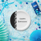 Zwarte en Witte Happy Birthday-keten Papieren Bordje (Feest)