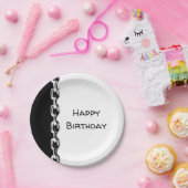 Zwarte en Witte Happy Birthday-keten Papieren Bordje (Feest)