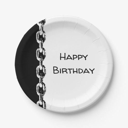 Zwarte en Witte Happy Birthday-keten Papieren Bordje (Voorkant)