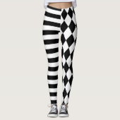 Zwarte en witte Harlequin Striped en Jester Leggings (Voorkant)