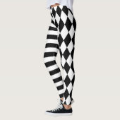 Zwarte en witte Harlequin Striped en Jester Leggings (Links)