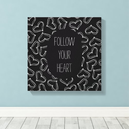 Zwarte en witte harten canvas afdruk (Insitu (Houten vloer))