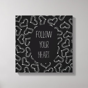 Zwarte en witte harten canvas afdruk