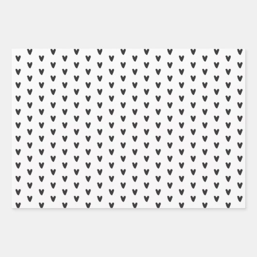 Zwarte en witte harten en lijnen inpakpapier vel (Voorkant 2)