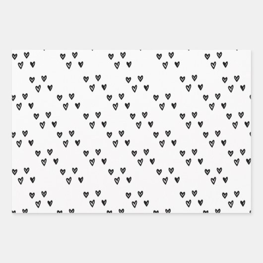 Zwarte en witte harten inpakpapier vel (Voorkant 3)