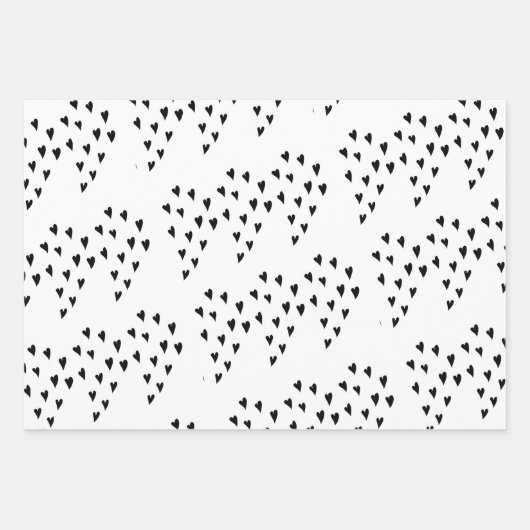 Zwarte en witte harten inpakpapier vel (Voorkant 2)