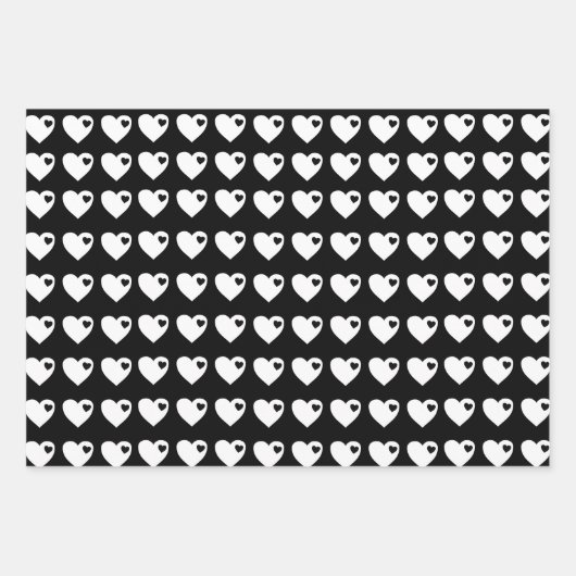 Zwarte en witte harten inpakpapier vel (Voorkant)