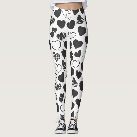 Zwarte en witte harten leggings (Voorkant)