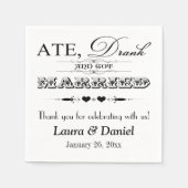 Zwarte en witte harten, rollen bruiloft servetten (Voorkant)