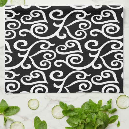 Zwarte en witte harten theedoek (Gevouwen)