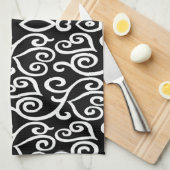 Zwarte en witte harten theedoek (Quarter Fold)