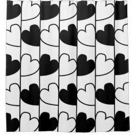 Zwarte en witte hartenstrepen douchegordijn