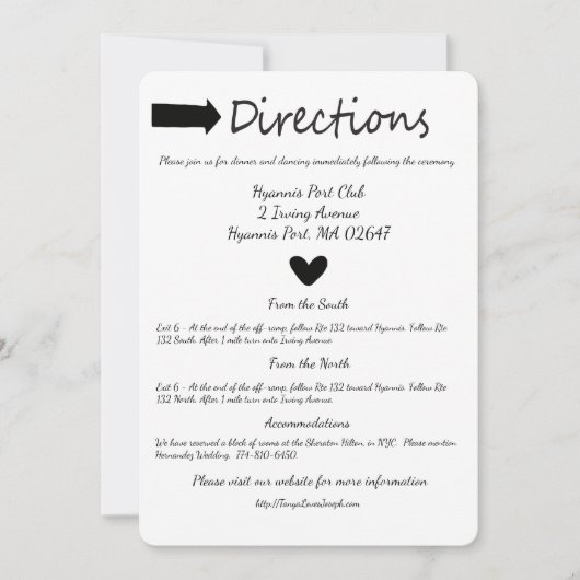 Zwarte en witte hartritme Directies Details bruilo Kaart (Voorkant)