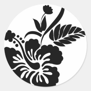 Zwarte en witte Hawaiaanse bloemen Ronde Sticker