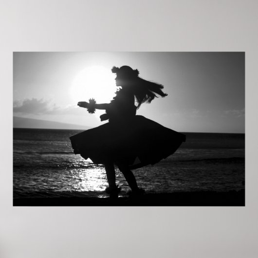 Zwarte en witte Hawaiian Hula Dancer Poster (Voorkant)