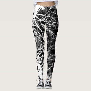 Zwarte en Witte Hekserige Gotische Boom Silhouet Leggings