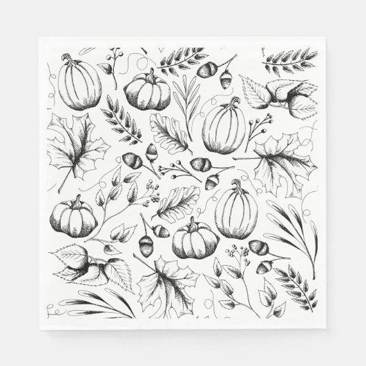 Zwarte en Witte Herfst Patroon Thanksgiving Partij Servet (Voorkant)