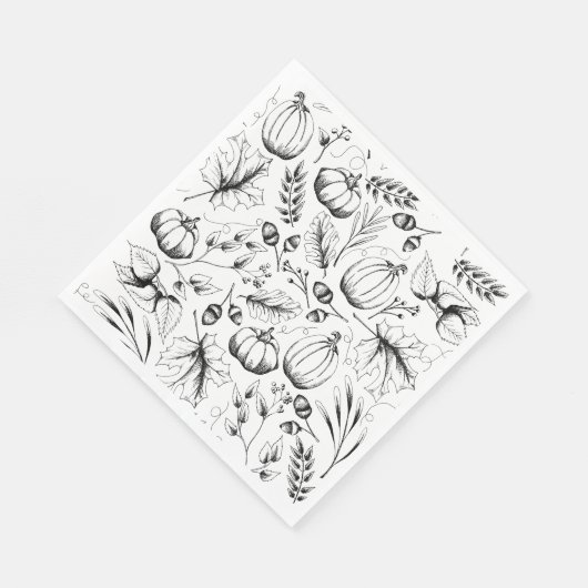 Zwarte en Witte Herfst Patroon Thanksgiving Partij Servet (Hoek)