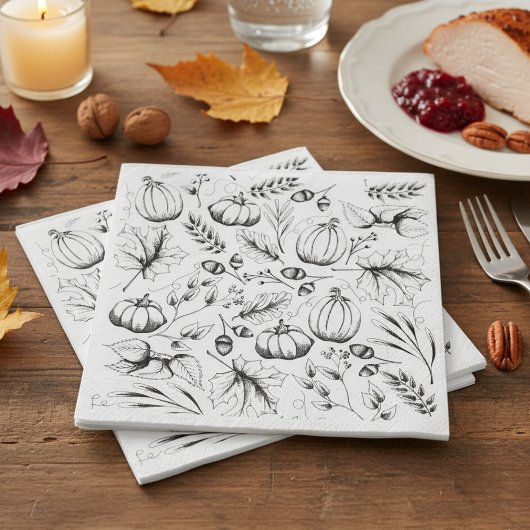 Zwarte en Witte Herfst Patroon Thanksgiving Partij Servet