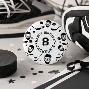 Zwarte en witte hockey-feestje voor kinderen ronde button 3,2 cm