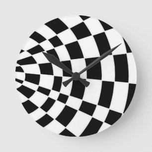 Zwarte en witte hoekige checkboard ronde klok