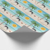 Zwarte en witte hond bij het strand van de Tropisc Cadeaupapier (Hoek)