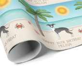 Zwarte en witte hond bij het strand van de Tropisc Cadeaupapier (Rol Hoek)