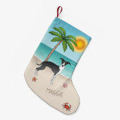Zwarte en witte hond bij het strand van de Tropisc Kleine Kerstsok (Voorkant (Hangend))